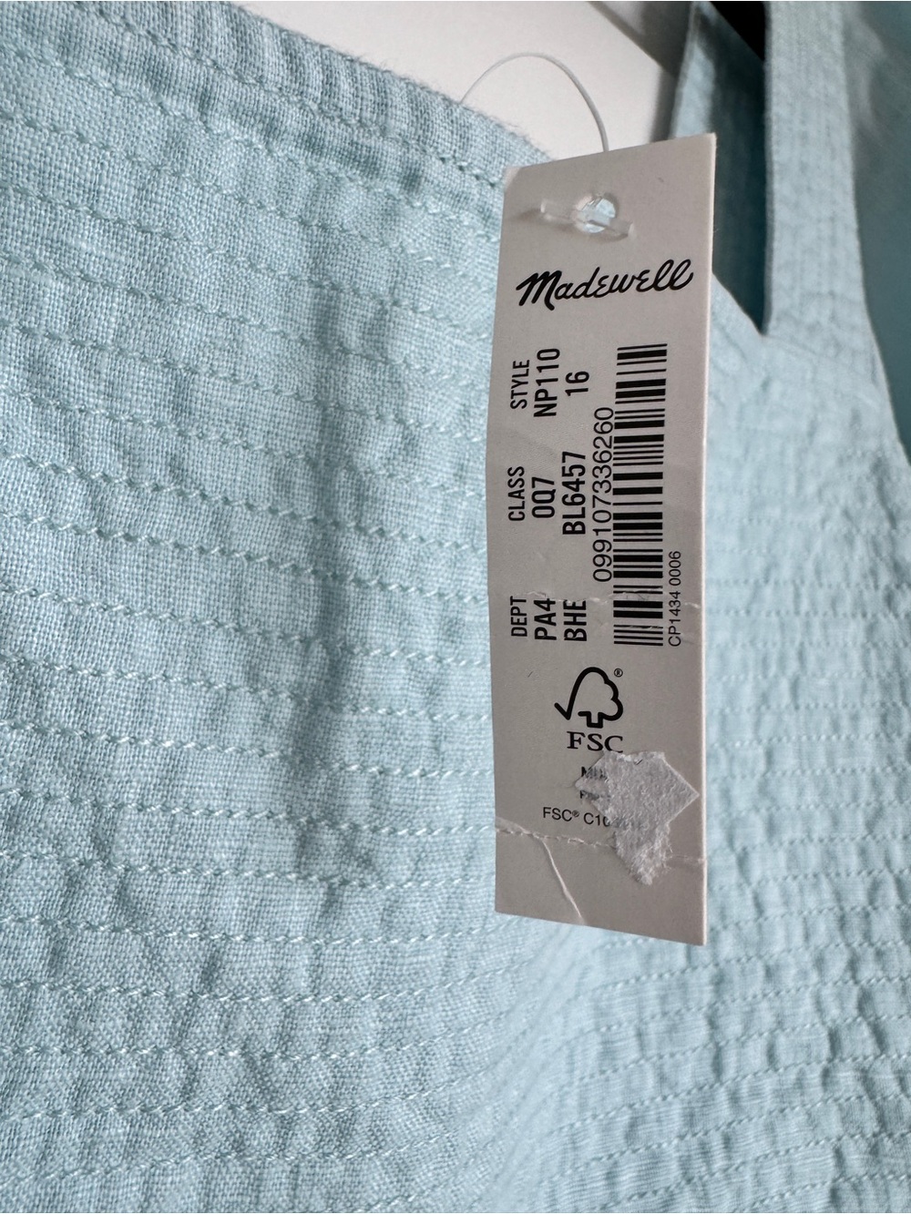 NWT MADEWELL Square-Neck Mini Dress in 100% Linen Blue Heron Light Blue Size 16 - Picture 11 of 13